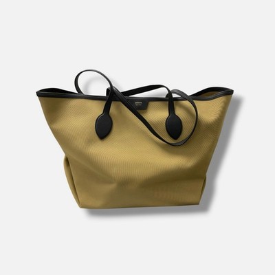 Khaite Women's Yellow Canvas Pebbled Leather Trim Medium Amalia Tote Bag