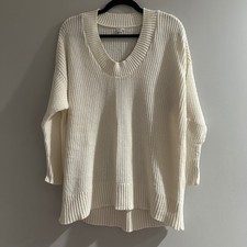 Aerie Cream V Neck Chunky Knit Oversized Sweater Size Small