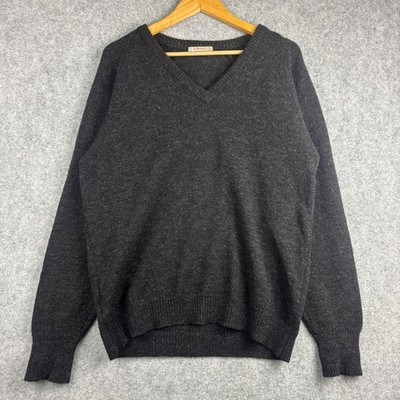 Vintage St Michael M&S Pullover Herren 42'' Large Shetland Wolle Grau V-Ausschnitt Sweater
