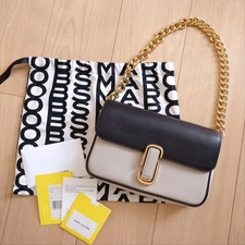 MARC JACOBS J Mark Leather Shoulder Bag Black Ivory Coated Cowhide Authentic