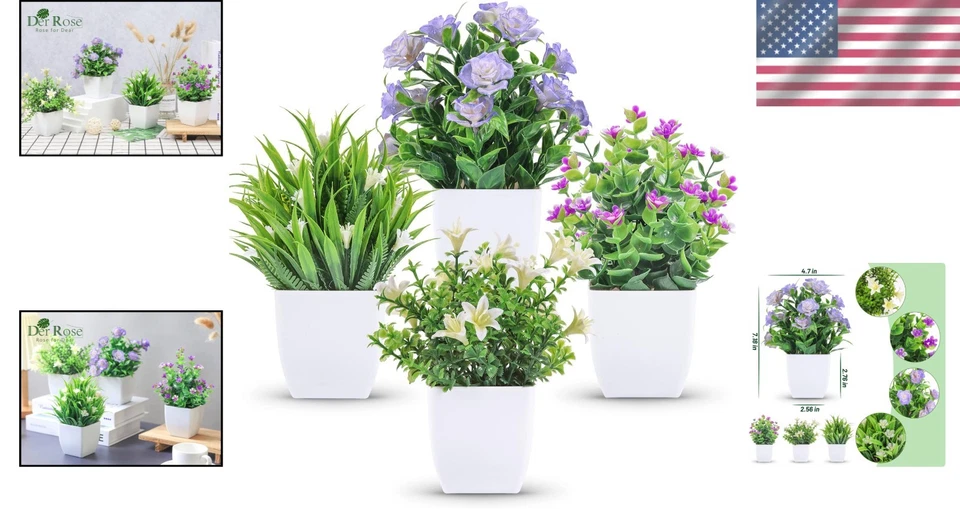 Paquete de 4 plantas de eucalipto sintéticas duraderas - perfectas para decoración del hogar y la oficina Foto 2 de 4