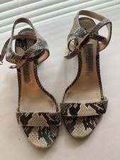 Jimmy Choo Beige Black Snake Print Ankle Strap Block Heel Open Toe 8.5