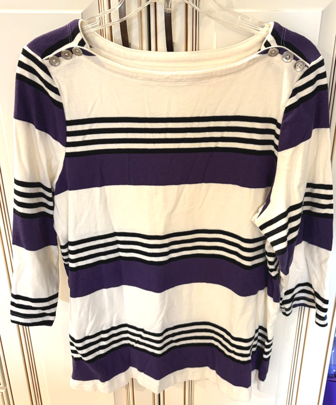 Croft & Barrow Shirt Womens XXL Black Purple Striped  3/4 Sleeve Casual Top