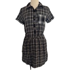 Universal Thread Plaid Shirt Dress Belted Short Sleeve Womens XS