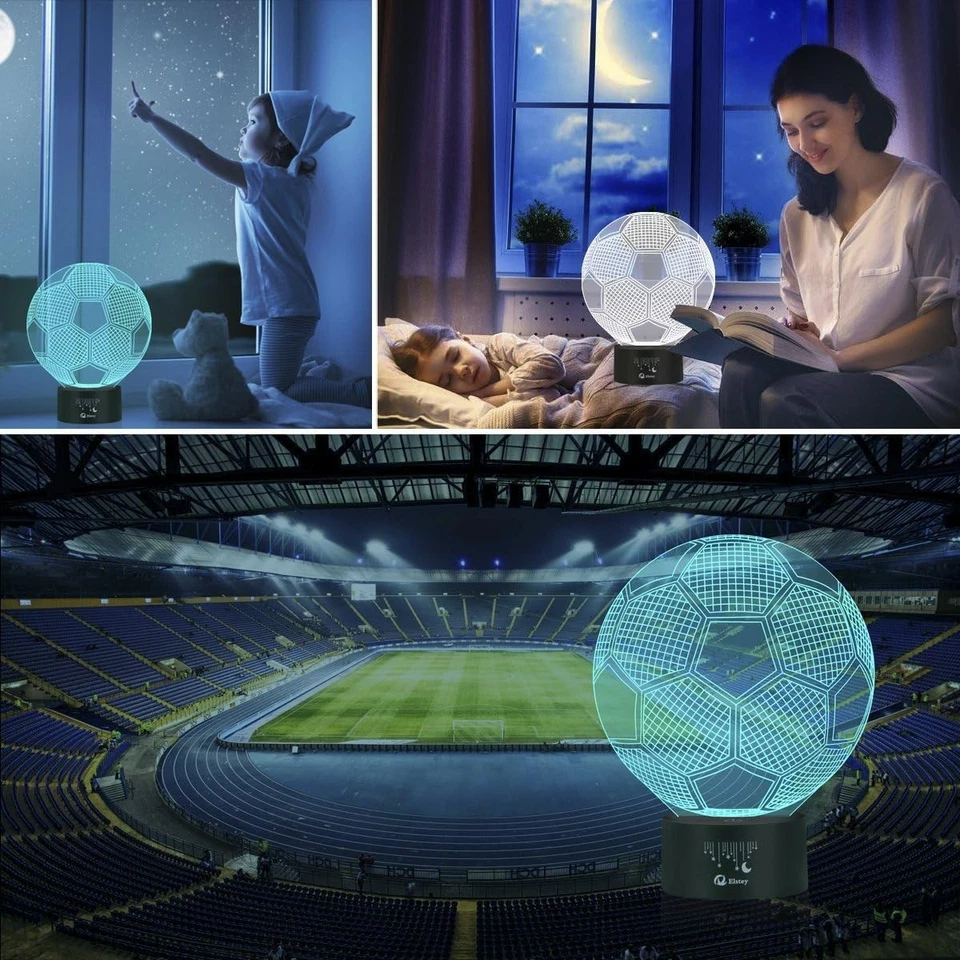 Night Light Soccer Ball Lamp LED 3D 7 Color Changing USB Charge Kids by Elstey - Image 2 of 4