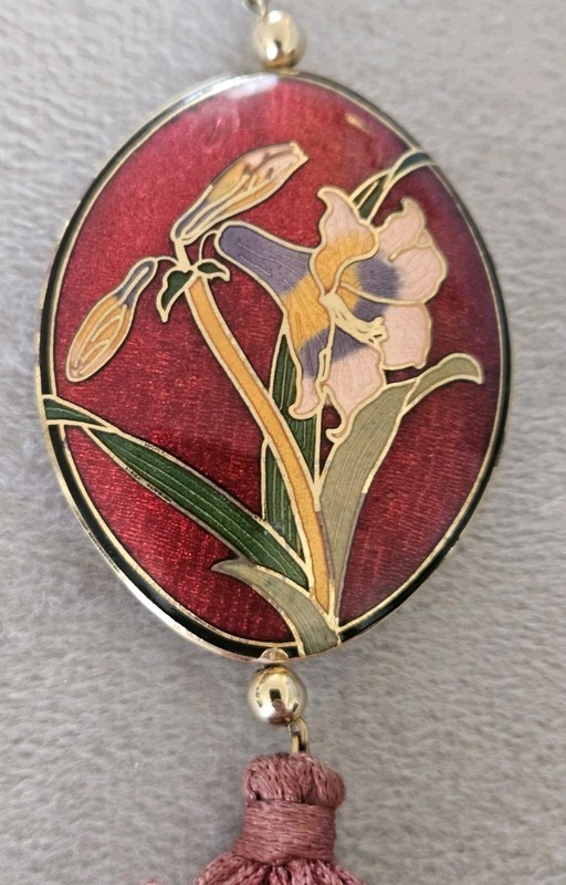 Vintage Cloisonne Lily Flower Pendant Necklace Multi-color