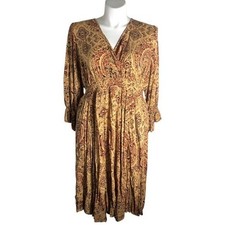 Torrid midi challis floral print surplice dress Sz 2 (2X) long sleeve brown/mult
