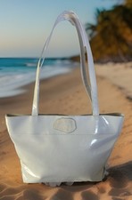 Vintage Carlos Falchi White Patent Leather Tote Bag 16x11.5x4.5 Gorgeous READ