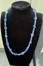 Iredescent Pale Blue Glass Beaded Necklace 18" Stunning