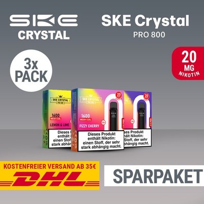 3 x SKE Crystal Pro 800 Pod - Alle Sorten | E-Zigarette E-Shisha