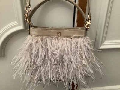 ERIC JAVITS taupe tan small feather handbag EUC, free shipping!