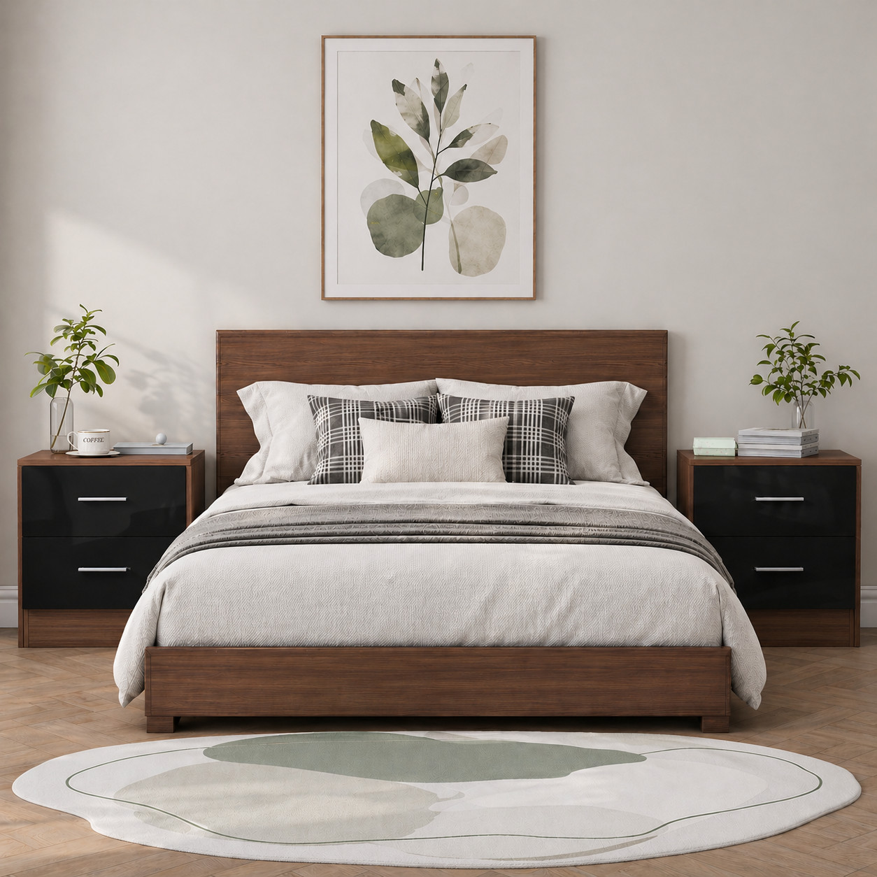 REFLECT Black Gloss Front Bedsides (2pc) 2 Drawer - Walnut Matt Carcass - Image 3