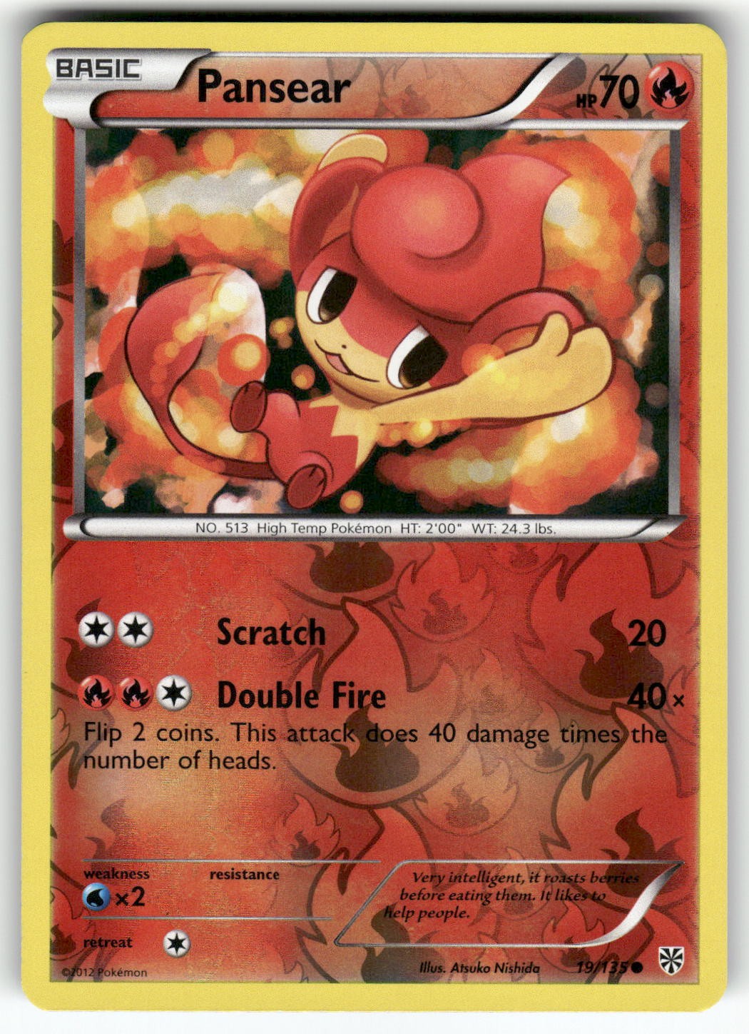 Pansear Plasma Storm Common,Reverse Holo Pokemon Moderately played