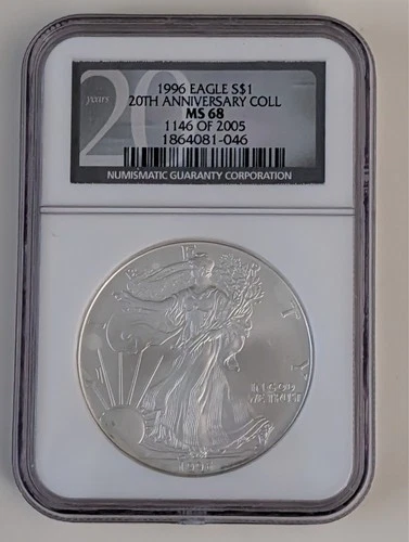 1996 AMERICAN 1 OUNCE SILVER EAGLE NGC MS68 20TH ANNIVERSARY SKU 1864081-046