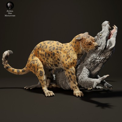Jaguar Jagd Black Caiman - 3D gedrucktes Modell - unbemalt - Tiere Miniaturen