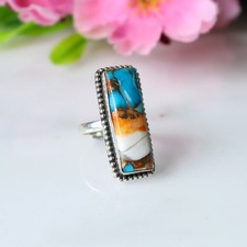 Oyster Copper Turquoise Ring 925 Sterling Silver Adjustable Gift for Women