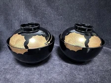 Echizen lacquerware soup bowls, set of 5, gold leaf decoration
