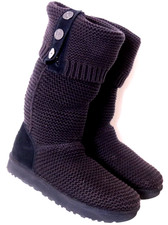 Ugg 1094949 Cardy Black Tall Knit Pull On Button Winter Boots Women's 9