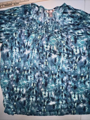 White Stag Top Woman 2X (18W -20W) Short Sleeve Blouse Blue Black White