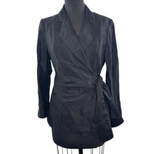 ZARA Black Blazer Notch Lapel Wrap-Tie Gathered Shoulder Formal Size Medium M