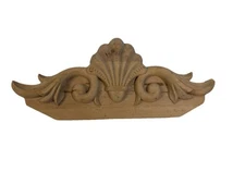 Un Finished Carved Wood Shell Scroll Wall Pediment Door Topper 17.5” X 7.5”