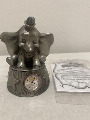 DISNEY DUMBO Pewter QUARTZ MINI CLOCK Linden LIMITED EDITION COA #506 ...