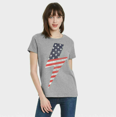 Women's USA Lightning Bolt Short Sleeve Graphic T-Shirt Heather Gray Size Small