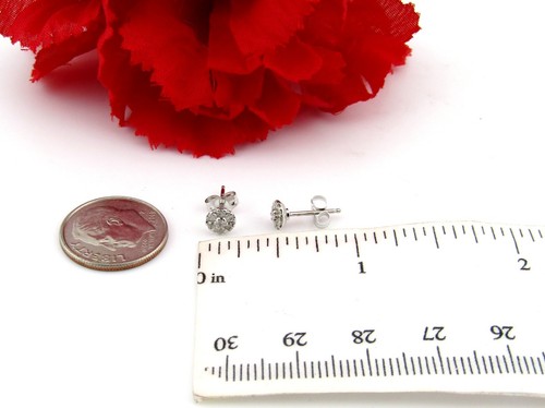 Natural Diamond Cluster Flower Earrings 10k White Gold Genuine Real - Picture 7 of 9