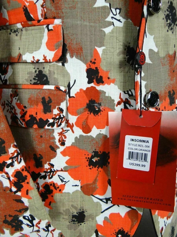 Mens INSOMNIA MANZINI Entertainer Sport Jacket Blazer Linen Orange Florals - Image 4 of 4