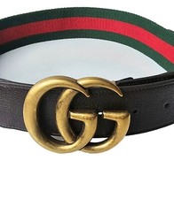 Gucci GG Marmont WEB Belt 70 cm 28 Inch Dark Brown Leather Green Red Canvas NWT