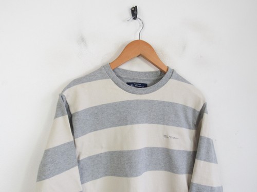 Mens Ben Sherman Grey White Stripe Cotton Crewneck Sweatshirt Jumper Size S/M - Picture 2 of 8