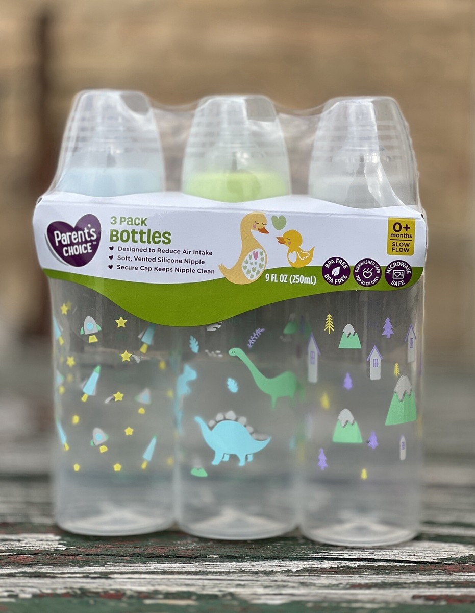 3-Pack PARENTS CHOICE Standard Neck Baby Bottles, 0+ Months, Slow Flow fl  oz