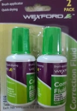 Wexford Correction Fluid Liquid Dries Quickly New Brush Applicator Packs of 2.