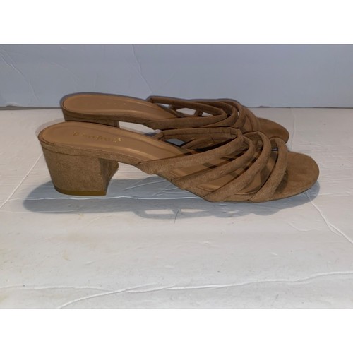 Bamboo Taupe Tan Block Strappy Slip on Heels Shoes Size 8.5 or 38.5 - Picture 4 of 13