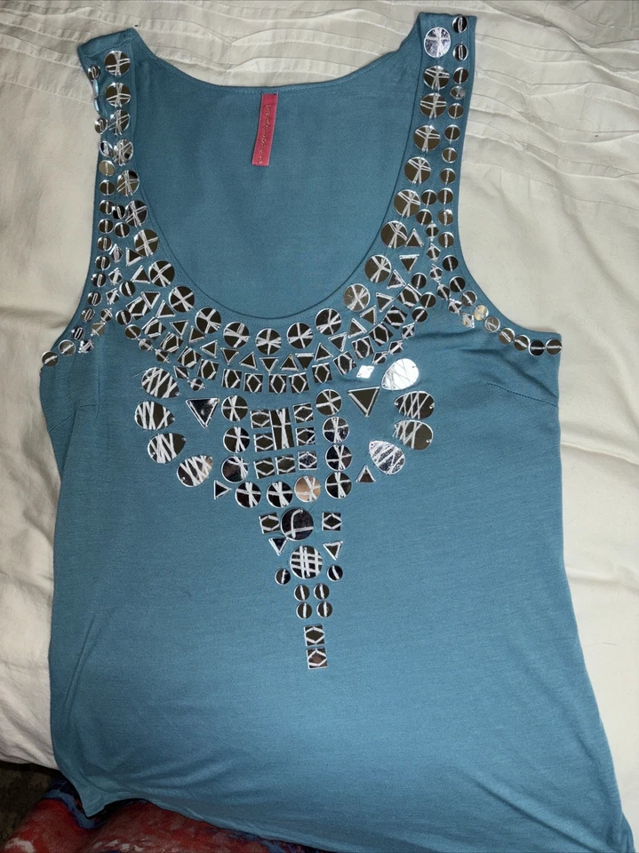 Charlotte Tarantola бирюзовый зеркало блестящий верхний M новый без ЯРЛЫКОВ - Изображение 2 из 3