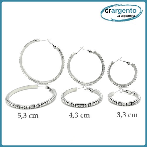 orecchini cerchio con zirconi donna grande in acciaio inox a color argento da - Foto 4 di 11