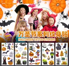 10Pcs Halloween Temporary Tattoos for Kids Waterproof Fake Tattoo Pumpkin Witch