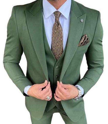 Designer Business Suit Wedding Suit Green Suit Tailored Jacket Slim Fit - Picture 1 of 8