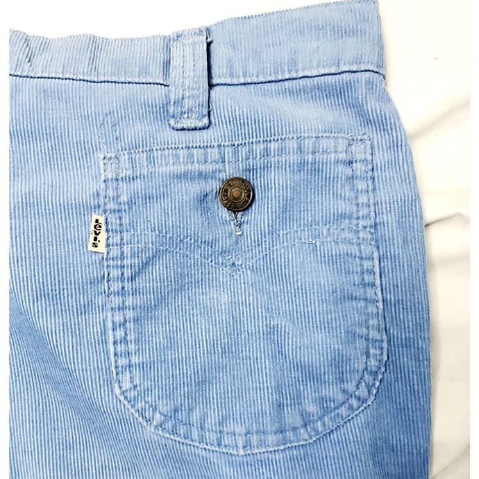【NONCODE】Maris Back Button Strap Pants Vintage 70's Levis 564 Cord Bells. Rare Metal Button Back