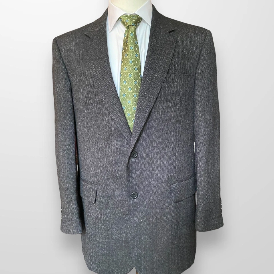 Jos A Bank Mens Sport Coat Brown Herringbone Casual Blazer Wool Suit 43L - Image 3 of 4