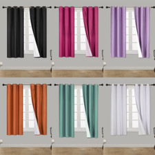 2 PANELS SILK BLACKOUT LINED THERMAL GROMMET WINDOW CURTAIN DRAPE 63" SHORT JK32