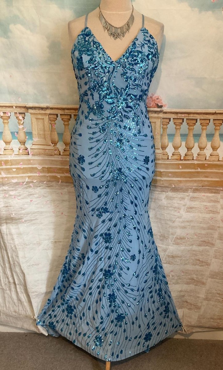 Dress Quiz Navy Sequin Bardot Fishtail Maxi Dress Dress 14 Blue