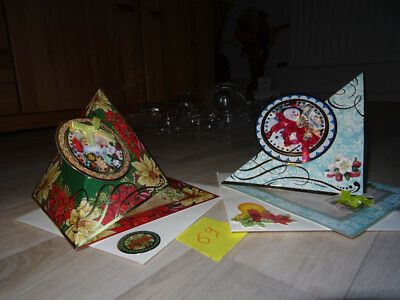 3D Weihnachtskarten 2 Stck, Handgefertigt, Unikate, Pyramien-Aufstellkarten(2024