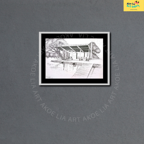 Free Shipping Worldwide "Villa" Original Drawing Handmade - Picture 2 of 5