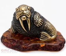 Solid Brass Amber Walrus Figurine IronWork