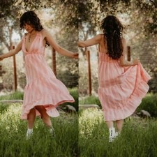 Free People Cleobella Oliver Ruffle Empire Waist Midi Dress In Pink Medium NWOT