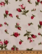 Pink Tulips/Roses on White Flowers Fleece Fabric Print By the Yard A346.03