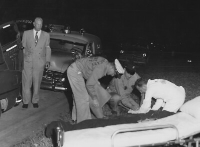 Rescue Workers Emergency Scene Stretcher Ambulance Civil Defense First Aid 1950s