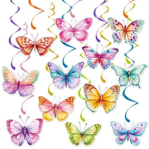 12Pc Cartoon Sweet Butterfly Theme Spiral Banner Bohemia Swirl Hanging Garla _in - Picture 7 of 7