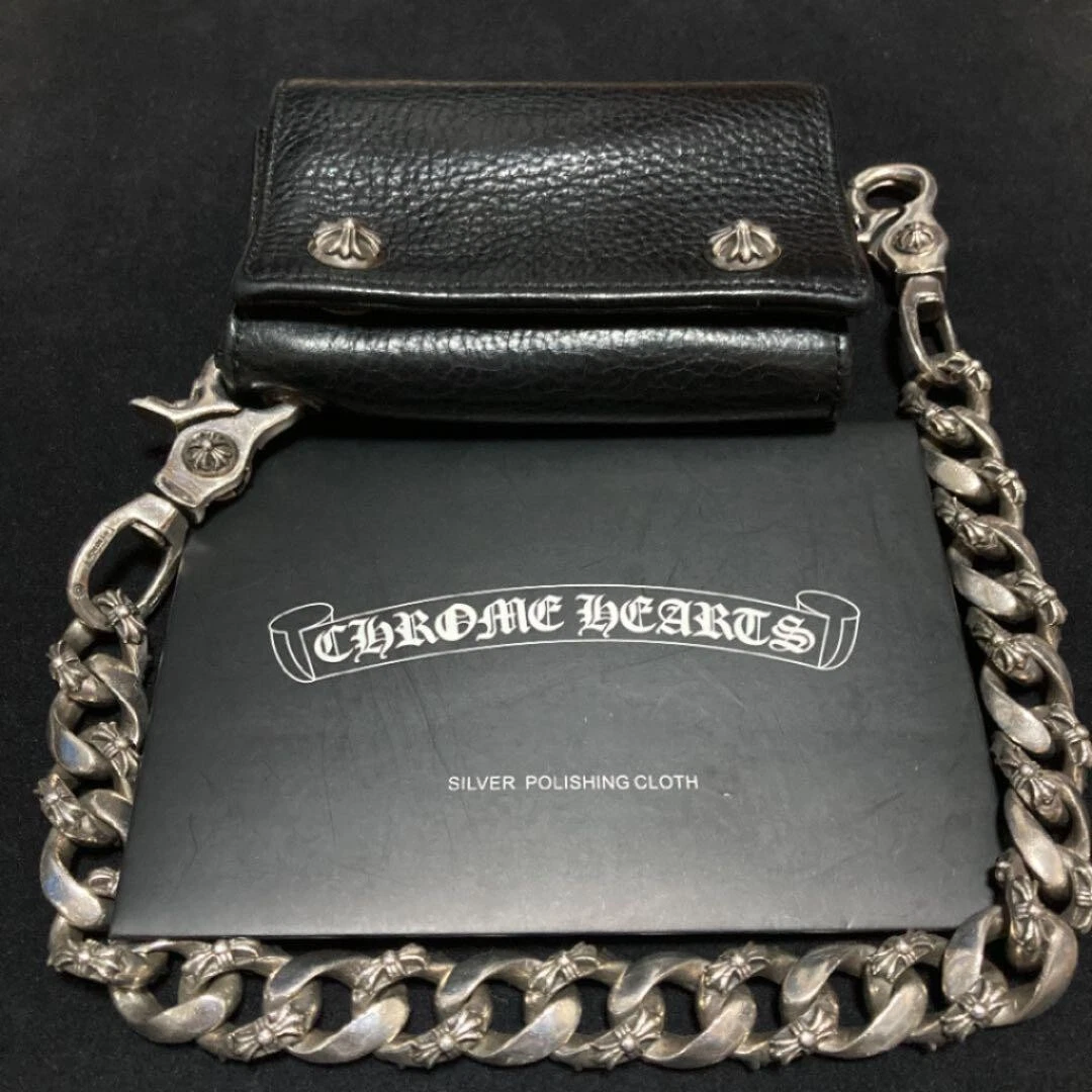 Chrome Hearts authentic 3 fold wallet cross patch wallet chain